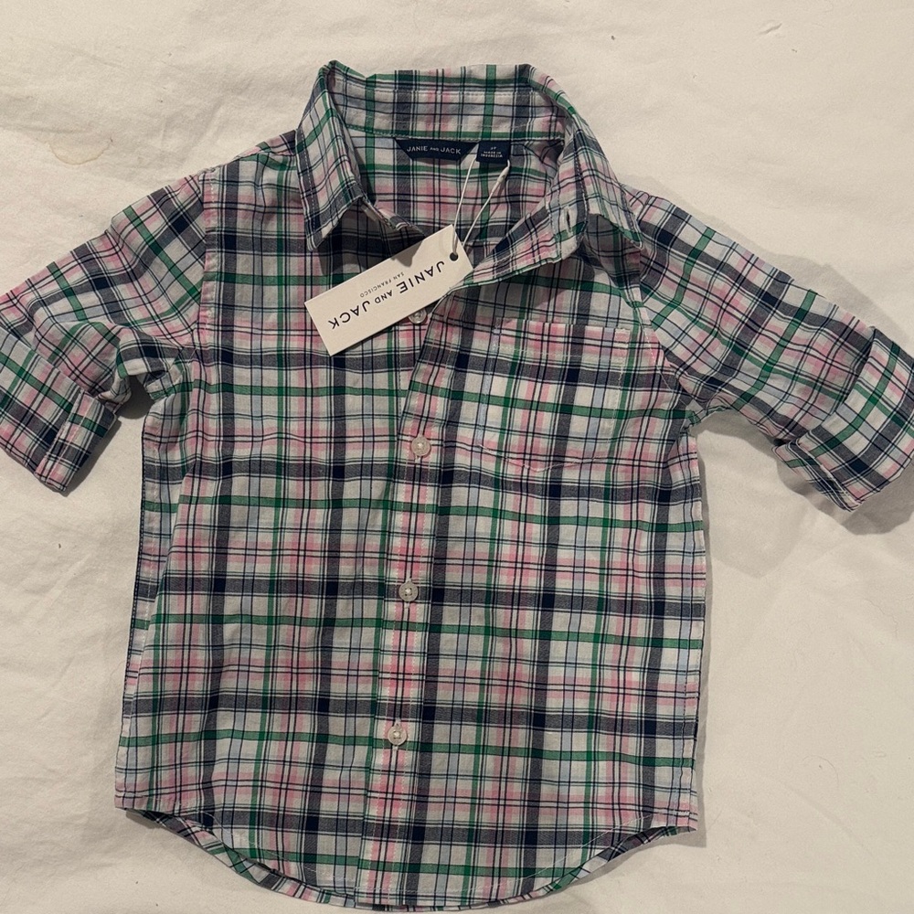 NWT Janie and Jack Multicolor Plaid Button Down Shirt. Size 2T